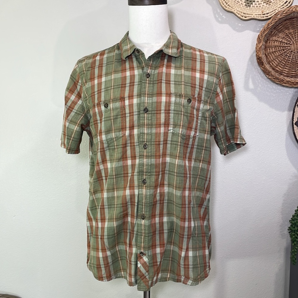 Men’s Toad & Co. Smythy Shirt Green/Orange Plaid Cotton Size Large StyleT2012137